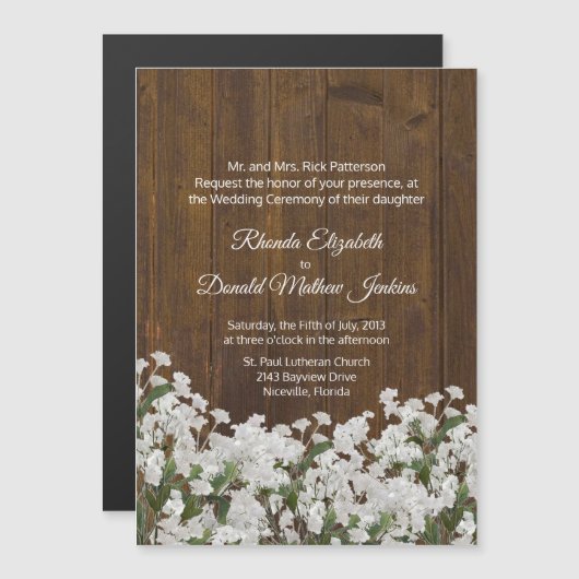 Baby's adem rustieke bruiloft uitnodiging magneet (Voorkant / Achterkant)