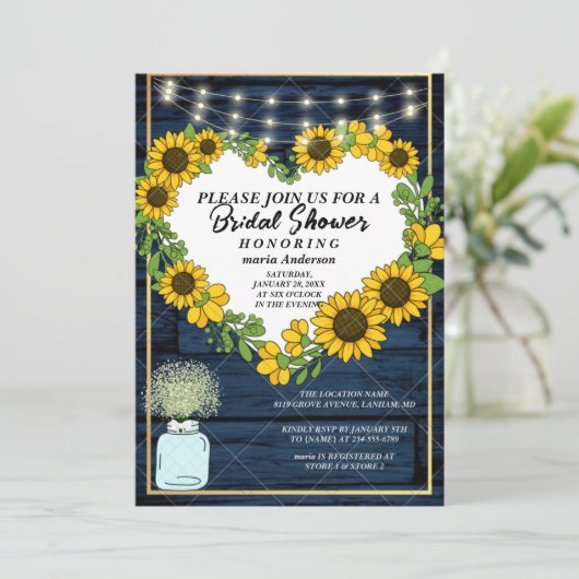 Babys Adem Rustieke Navyblauwe Lichten Bruiloft Fe Kaart (Staand voorkant)