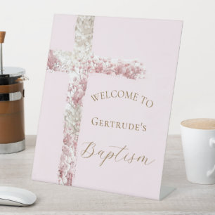 baby's adem wit roze kruis Doop welkom Reclamebord Met Voetstuk