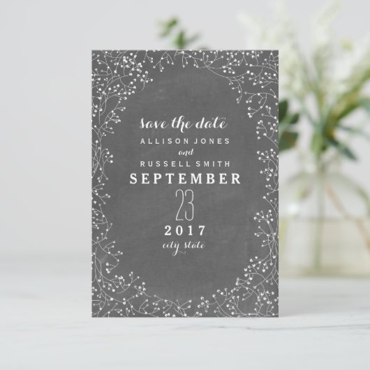 Baby's ademhalingsbord geïnspireerd om de datum op save the date (Staand voorkant)
