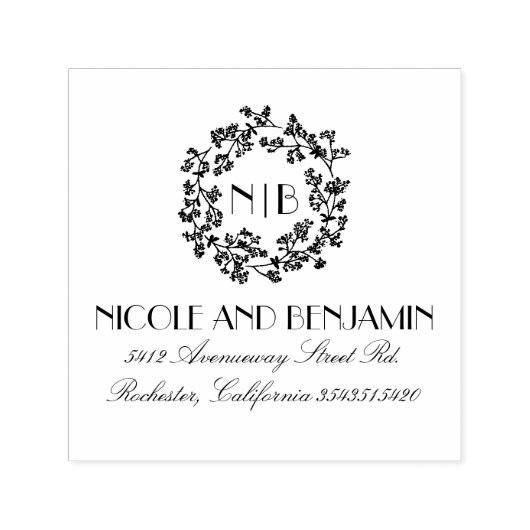 Baby's ademkrans Monogram Bloemen Elegant Zelfinktende Stempel (Design)