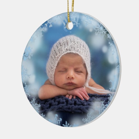 Baby's allereerste kerstfoto Birth Stats Keramisch Ornament (Links)