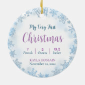 Baby's allereerste kerstfoto Birth Stats Keramisch Ornament (Achterkant)