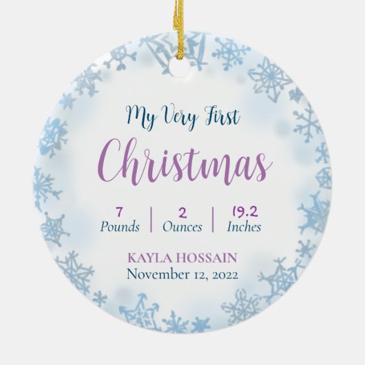 Baby's allereerste kerstfoto Birth Stats Keramisch Ornament (Achterkant)