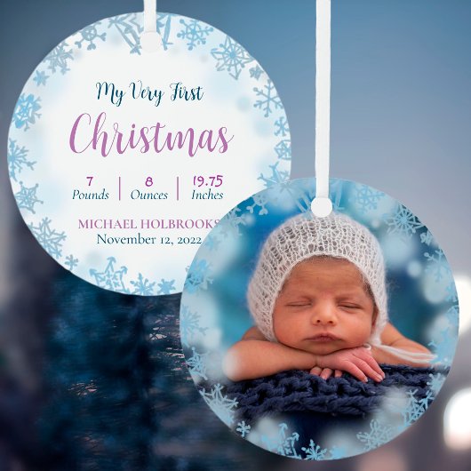 Baby's allereerste kerstfoto Birth Stats Keramisch Ornament