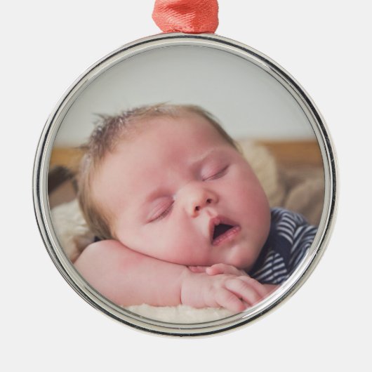Baby's Baby Foto blauw kerstfeest Metalen Ornament (Voorkant)