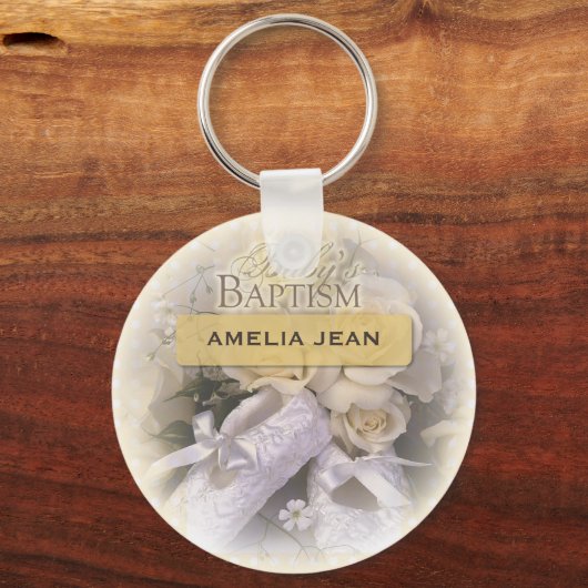 Baby's Baptisme Neutraal, Aangepast, Personalisere Sleutelhanger (Voorkant)