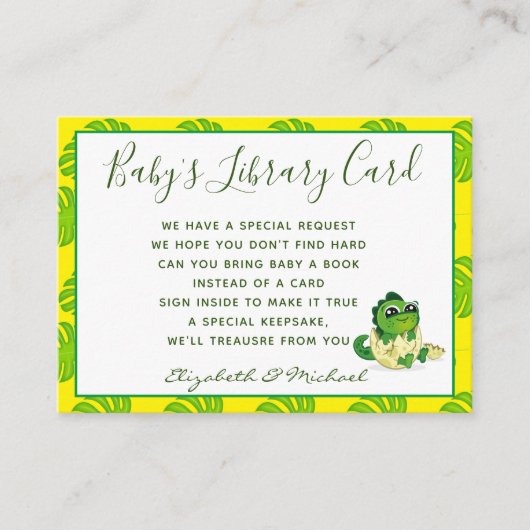 Babys bibliotheekboekaanvraagkaart Dinosaur Hatchl Informatiekaartje (Voorkant)