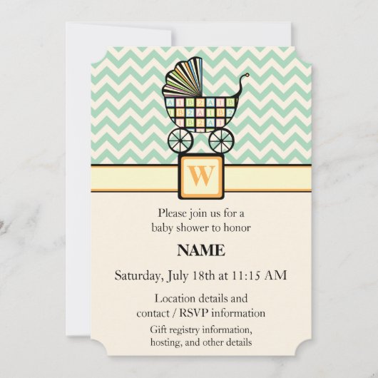 Baby's Blocks Kinderwagen Baby shower Invitation Kaart (Voorkant)