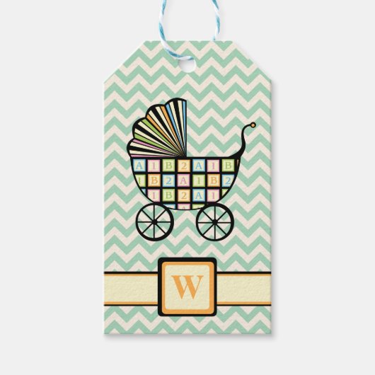 Baby's Blocks Kinderwagen Gift Label Cadeaulabel (Voorkant)
