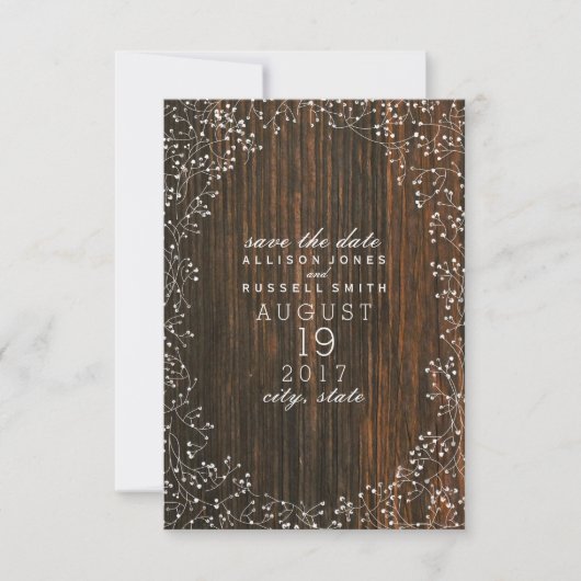 Baby's borstbladerhout sparen de datum save the date (Voorkant)