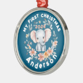 Baby's Boy Eerste kerst Schattigee olifant Metalen Ornament (Links)