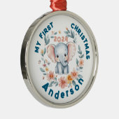 Baby's Boy Eerste kerst Schattigee olifant Metalen Ornament (Rechts)