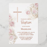 baby's breath and pink roses Baptism Folie Uitnodiging<br><div class="desc">Baptism girl foil invitation</div>