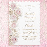 Baby's Breath and pink roses First Communion Kaart<br><div class="desc">First Communion invitation</div>