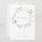 Baby's Breath and Purple Roses Baptism Invitation Kaart (Voorkant)