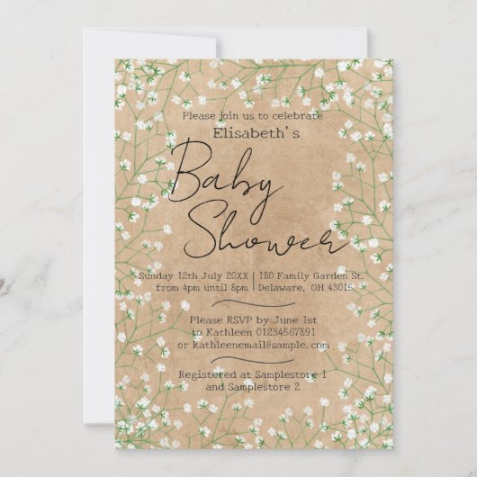 Baby's Breath Aquarel Bloem Boho Baby Shower Kaart (Voorkant)