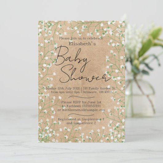 Baby's Breath Aquarel Bloem Boho Baby Shower Kaart (Staand voorkant)