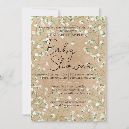 Baby's Breath Aquarel Bloem Boho Baby Shower Kaart (Voorkant)