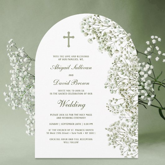 Baby's Breath Arch Religious Wedding Kaart