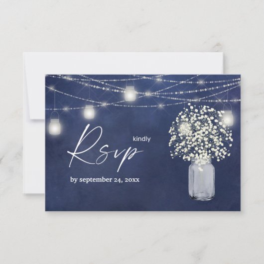Baby's Breath, B Chalk & String Lights met Maaltij RSVP Kaartje (Voorkant)