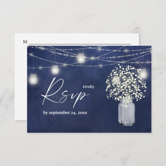 Baby's Breath, B Chalk & String Lights met Maaltij RSVP Kaartje (Voorkant / Achterkant)
