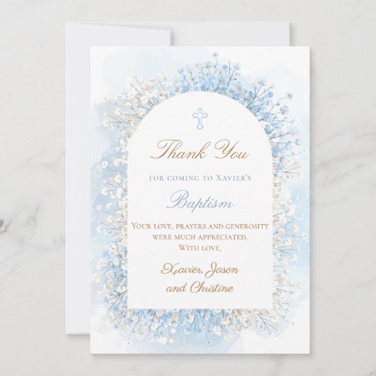 Baby's Breath baby boy Baptism thank you card Kaart (Voorkant)