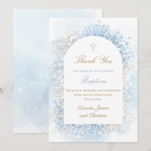 Baby's Breath baby boy Baptism thank you card Kaart (Voorkant / Achterkant)