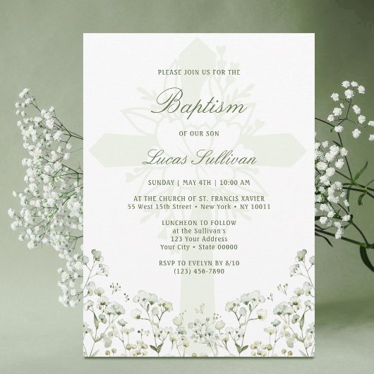 Baby's Breath Baptism Invitation Kaart