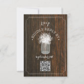 Baby's Breath Barn Wood Mason Jar QR Code RSVP Kaartje (Voorkant)