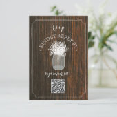 Baby's Breath Barn Wood Mason Jar QR Code RSVP Kaartje (Staand voorkant)