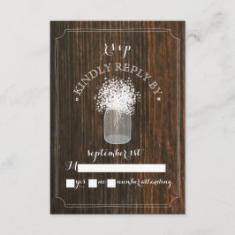 Baby's Breath Barn Wood Mason Jar RSVP Kaartje