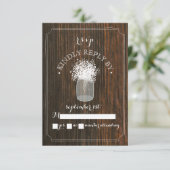 Baby's Breath Barn Wood Mason Jar RSVP Kaartje (Staand voorkant)