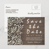 Baby's Breath Barn Wood Save The Date Cards Aankondigingskaart (Voorkant / Achterkant)