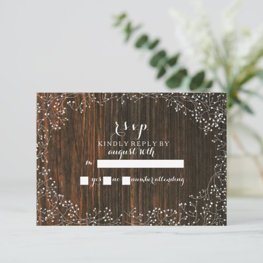 Baby's Breath Barnwood Geïnspireerd RSVP Kaartje (Staand voorkant)