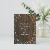 Baby's Breath Barnwood geïnspireerd Save the Date Aankondigingskaart (Staand voorkant)