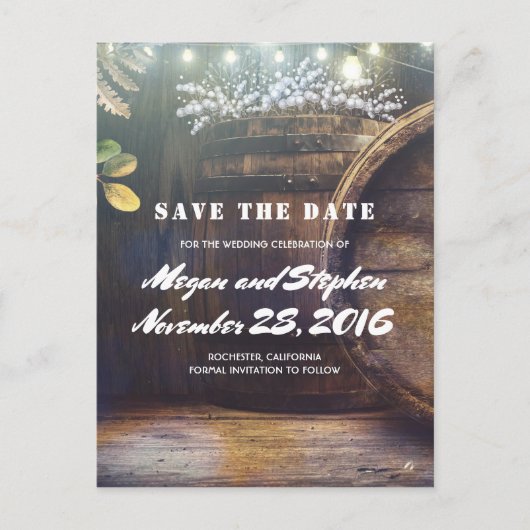 Baby's Breath Barrel Rustic Country Save the Date Aankondigingskaart (Voorkant)