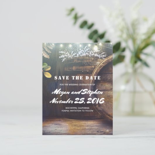 Baby's Breath Barrel Rustic Country Save the Date Aankondigingskaart (Staand voorkant)