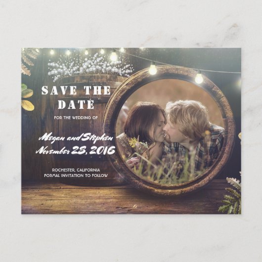 Baby's Breath Barrel Rustieke Foto Save the Date Aankondigingskaart (Voorkant)