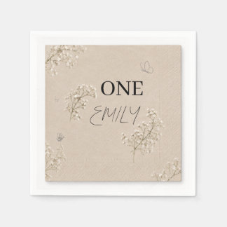Baby's Breath Beige Eerste Verjaardag Papieren Ser Servet