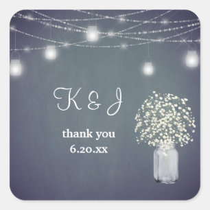 Baby's Breath, Blauw Grijs Chalkboard String Light Vierkante Sticker