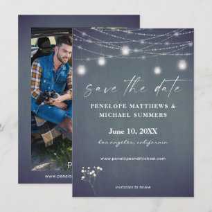 Baby's Breath Blauw Grijs Schoolbord Foto Save The Date