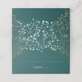 Baby's Breath Blauwgroen en gouden bruiloft Plaatskaartje (Buitenkant ongevouwen)