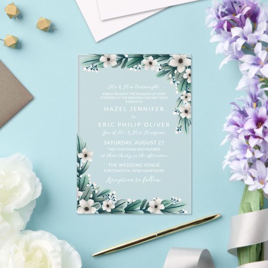 Baby's Breath Blauwgroen groen Traditionele bruilo Acryl Uitnodigingen (Insitu (Huwelijk))