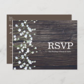 Baby's Breath bloem en donker rustiek hout RSVP Uitnodiging Briefkaart (Voorkant / Achterkant)