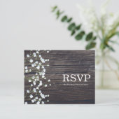 Baby's Breath bloem en donker rustiek hout RSVP Uitnodiging Briefkaart (Staand voorkant)