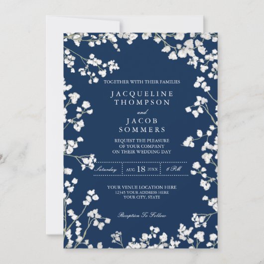 Baby's Breath Bloem Krans Rustiek Land Bruiloft Kaart (Voorkant)