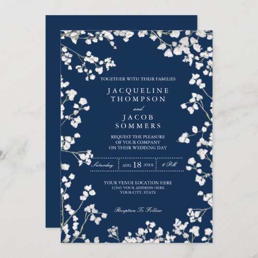 Baby's Breath Bloem Krans Rustiek Land Bruiloft Kaart (Voorkant / Achterkant)