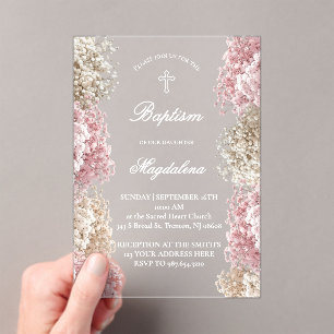 Baby's Breath bloemen baby meisje Doop Acryl Uitnodigingen