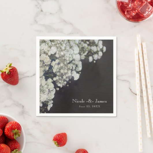Baby's Breath Bloemen & Donker Rustiek Hout Party Servetten (Insitu)